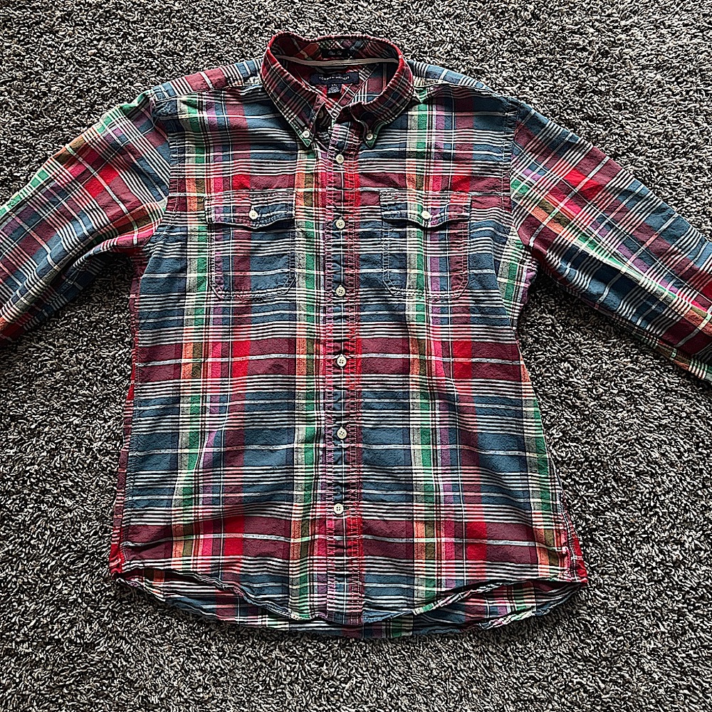 TOMMY HILFIGER MEN RED FLANNEL PLAID SLIM FIT LONG SLEEVE W/POCKETS SHIRT LARGE